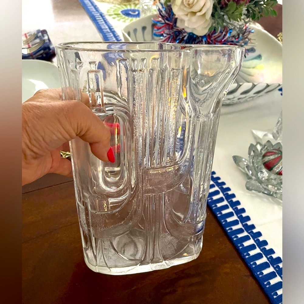 C.J. Riedel 10” Glass Pitcher 1960 Art Deco Tyrol Crystal
